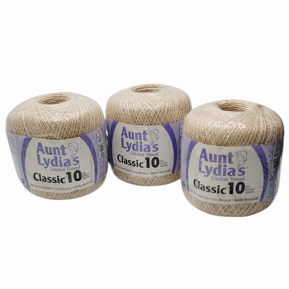 Aunt Lydia's Classic 10 Crochet Thread Lot 3 Ecru Natural Cotton Mercerized 1200